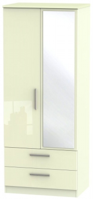 Product photograph of Knightsbridge Cream Gloss 2 Door Combi Wardrobe - 1 Mirror from Choice Furniture Superstore