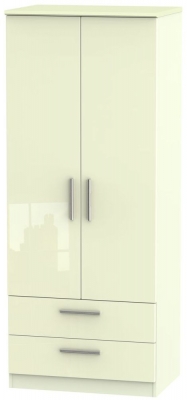 Product photograph of Knightsbridge Cream Gloss 2 Door 2 Drawer Double Wardrobe from Choice Furniture Superstore