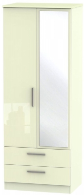 Product photograph of Knightsbridge 2 Door Tall Combi Wardrobe - High Gloss Cream from Choice Furniture Superstore