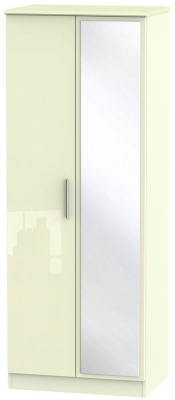 Product photograph of Knightsbridge Cream Gloss 2 Door Tall Wardrobe - 1 Mirror from Choice Furniture Superstore