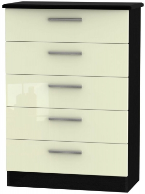 Product photograph of Knightsbridge Cream Gloss And Black 5 Drawer Chest from Choice Furniture Superstore