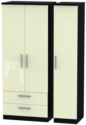 Product photograph of Knightsbridge Cream Gloss And Black 3 Door Triple Wardrobe - Lhf 2 Drawers from Choice Furniture Superstore