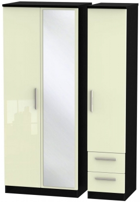 Product photograph of Knightsbridge Cream Gloss And Black 3 Door Combi Wardrobe - 1 Mirror And Rhf 2 Drawers from Choice Furniture Superstore