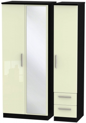 Knightsbridge 3 Door 2 Right Drawer Combi Wardrobe - High Gloss Cream and Black