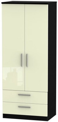 Product photograph of Knightsbridge Cream Gloss And Black 2 Door 2 Drawer Double Wardrobe from Choice Furniture Superstore