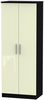 Product photograph of Knightsbridge Cream Gloss And Black 2 Door Plain Tall Wardrobe from Choice Furniture Superstore