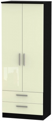 Knightsbridge 2 Door 2 Drawer Tall Wardrobe - High Gloss Cream and Black