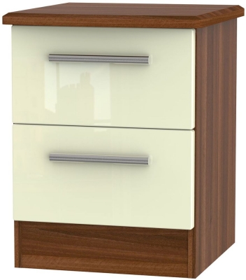 Knightsbridge Cream Gloss And Walnut Effect 2 Drawer Bedside Cabinet