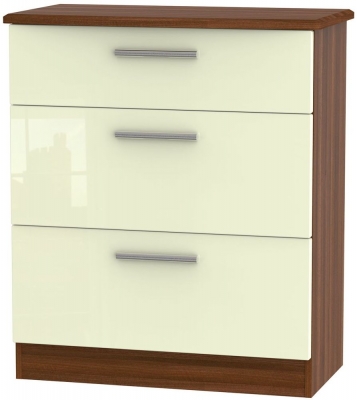 Knightsbridge Cream Gloss And Walnut Effect 3 Drawer Deep Chest