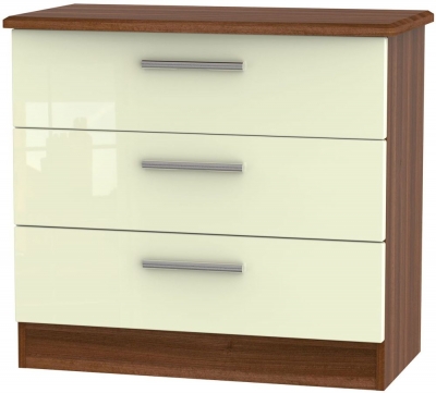 Product photograph of Knightsbridge 3 Drawer Chest - High Gloss Cream And Noche Walnut from Choice Furniture Superstore