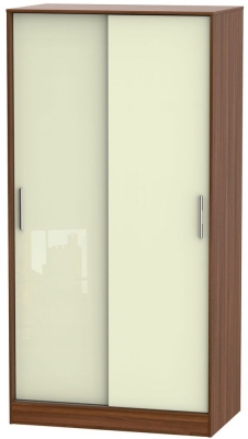 Product photograph of Knightsbridge Cream Gloss And Walnut Effect 2 Door Sliding Wardrobe from Choice Furniture Superstore