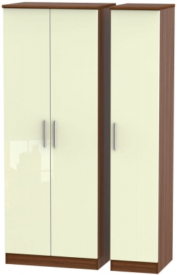 Product photograph of Knightsbridge Cream Gloss And Walnut Effect 3 Door Tall Triple Wardrobe from Choice Furniture Superstore