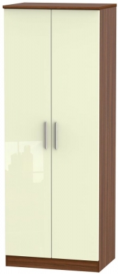 Product photograph of Knightsbridge 2 Door Tall Wardrobe - High Gloss Cream And Noche Walnut from Choice Furniture Superstore