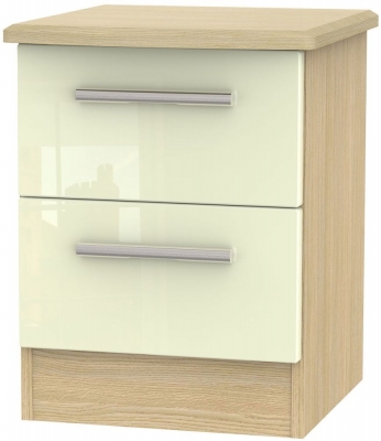 Product photograph of Knightsbridge Cream Gloss And Light Oak 2 Drawer Bedside Cabinet from Choice Furniture Superstore