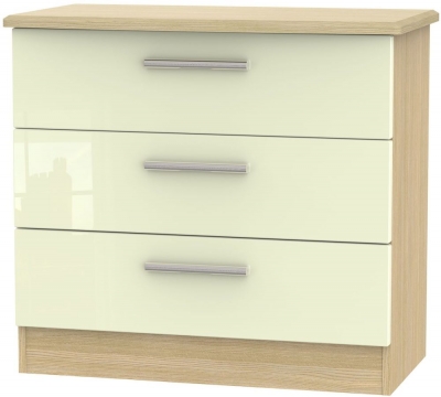 Product photograph of Knightsbridge 3 Drawer Chest - High Gloss Cream And Light Oak from Choice Furniture Superstore