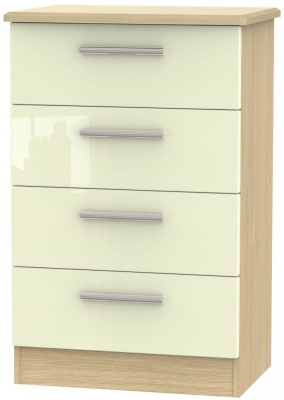 Product photograph of Knightsbridge Cream Gloss And Light Oak 4 Drawer Midi Chest from Choice Furniture Superstore
