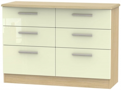 Product photograph of Knightsbridge 6 Drawer Midi Chest - High Gloss Cream And Light Oak from Choice Furniture Superstore