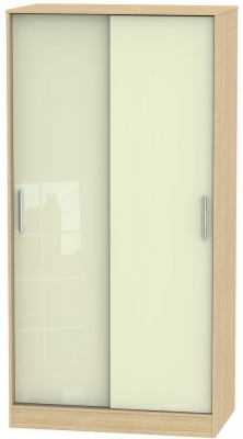 Product photograph of Knightsbridge Cream Gloss And Light Oak 2 Door Sliding Wardrobe from Choice Furniture Superstore