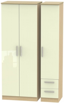 Product photograph of Knightsbridge Cream Gloss And Light Oak 3 Door Tall Triple Wardrobe - Rhf 2 Drawers from Choice Furniture Superstore