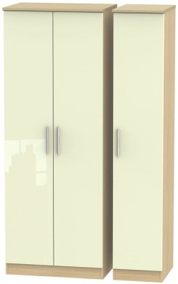 Product photograph of Knightsbridge Cream Gloss And Light Oak 3 Door Tall Triple Wardrobe from Choice Furniture Superstore