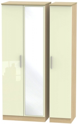 Product photograph of Knightsbridge Cream Gloss And Light Oak 3 Door Tall Triple Wardrobe - 1 Mirror from Choice Furniture Superstore