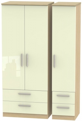 Product photograph of Knightsbridge Cream Gloss And Light Oak 3 Door Triple Wardrobe - 4 Drawers from Choice Furniture Superstore