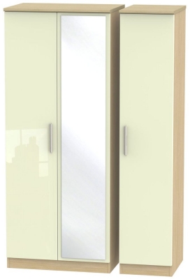 Product photograph of Knightsbridge Cream Gloss And Light Oak 3 Door Triple Wardrobe - 1 Mirror from Choice Furniture Superstore