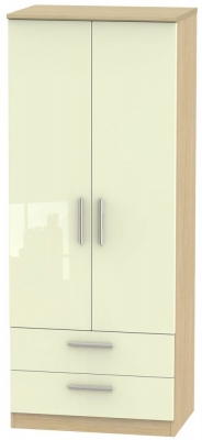 Product photograph of Knightsbridge Cream Gloss And Light Oak 2 Door 2 Drawer Double Wardrobe from Choice Furniture Superstore