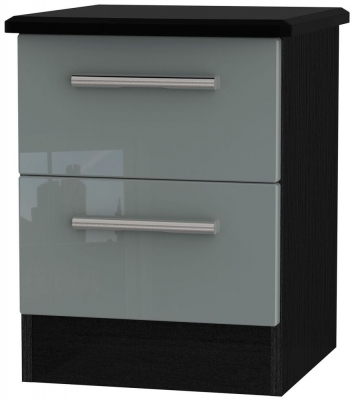 Product photograph of Knightsbridge Grey Gloss And Black 2 Drawer Bedside Cabinet from Choice Furniture Superstore