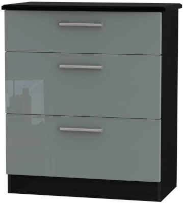 Product photograph of Knightsbridge Grey Gloss And Black 3 Drawer Deep Chest from Choice Furniture Superstore