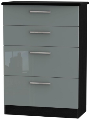 Product photograph of Knightsbridge Grey Gloss And Black 4 Drawer Deep Chest from Choice Furniture Superstore