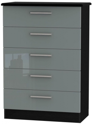 Product photograph of Knightsbridge Grey Gloss And Black 5 Drawer Chest from Choice Furniture Superstore