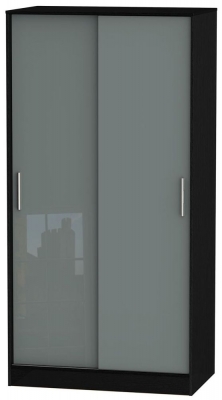 Product photograph of Knightsbridge Grey Gloss And Black 2 Door Sliding Wardrobe from Choice Furniture Superstore