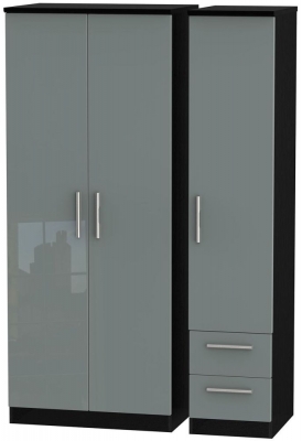 Product photograph of Knightsbridge Grey Gloss And Black 3 Door Triple Wardrobe - Rhf 2 Drawers from Choice Furniture Superstore