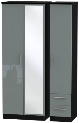 Product photograph of Knightsbridge Grey Gloss And Black 3 Door Tall Combi Wardrobe - 1 Mirror And Rhf 2 Drawers from Choice Furniture Superstore