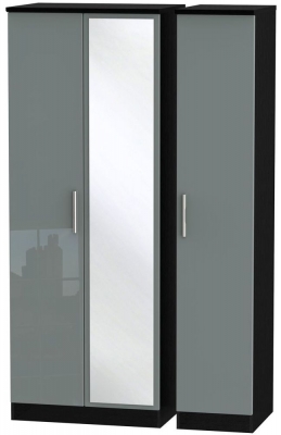 Product photograph of Knightsbridge Grey Gloss And Black 3 Door Tall Triple Wardrobe - 1 Mirror from Choice Furniture Superstore