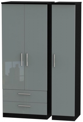 Product photograph of Knightsbridge Grey Gloss And Black 3 Door Triple Wardrobe - Lhf 2 Drawers from Choice Furniture Superstore