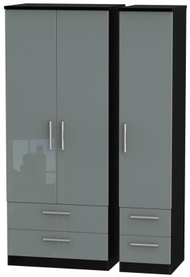 Product photograph of Knightsbridge Grey Gloss And Black 3 Door Triple Wardrobe - 4 Drawers from Choice Furniture Superstore