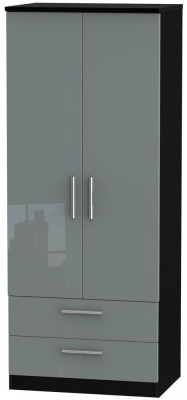 Product photograph of Knightsbridge Gloss Grey And Black 2 Door 2 Drawer Double Wardrobe from Choice Furniture Superstore