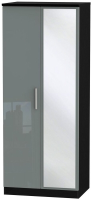 Product photograph of Knightsbridge Grey Gloss And Black 2 Door Wardrobe - 1 Mirror from Choice Furniture Superstore