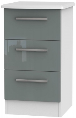 Product photograph of Knightsbridge Grey Gloss And White 3 Drawer Bedside Cabinet from Choice Furniture Superstore