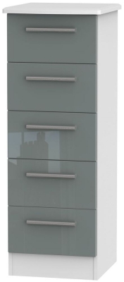 Product photograph of Knightsbridge Grey Gloss And White 5 Drawer Narrow Chest from Choice Furniture Superstore
