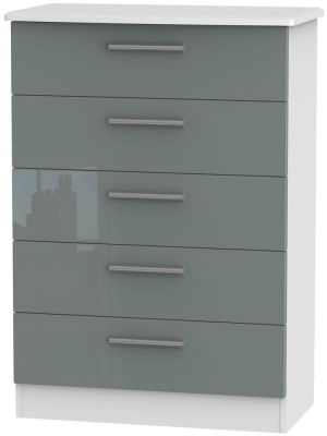 Product photograph of Knightsbridge Grey Gloss And White 5 Drawer Chest from Choice Furniture Superstore