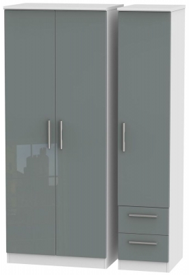 Product photograph of Knightsbridge Grey Gloss And White 3 Door Triple Wardrobe - Rhf 2 Drawers from Choice Furniture Superstore