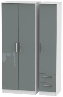 Product photograph of Knightsbridge 3 Door 2 Right Drawer Tall Wardrobe - High Gloss Grey And White from Choice Furniture Superstore