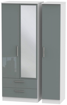 Product photograph of Knightsbridge Grey Gloss And White 3 Door Tall Combi Wardrobe - 1 Mirror And Lhf 2 Drawers from Choice Furniture Superstore