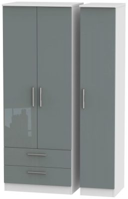 Product photograph of Knightsbridge Grey Gloss And White 3 Door Tall Triple Wardrobe - Lhf 2 Drawers from Choice Furniture Superstore