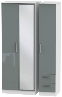 Product photograph of Knightsbridge Grey Gloss And White 3 Door Tall Combi Wardrobe - 1 Mirror And Rhf 2 Drawers from Choice Furniture Superstore