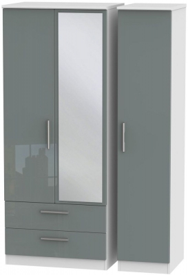 Product photograph of Knightsbridge Grey Gloss And White 3 Door Combi Wardrobe - 1 Mirror And Lhf 2 Drawers from Choice Furniture Superstore