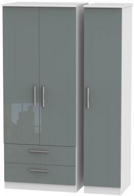 Product photograph of Knightsbridge 3 Door 2 Left Drawer Wardrobe - High Gloss Grey And White from Choice Furniture Superstore